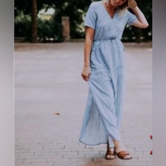 Ella Mara Chic Striped V-Neck Maxi Dress size S - Picture 1 of 12